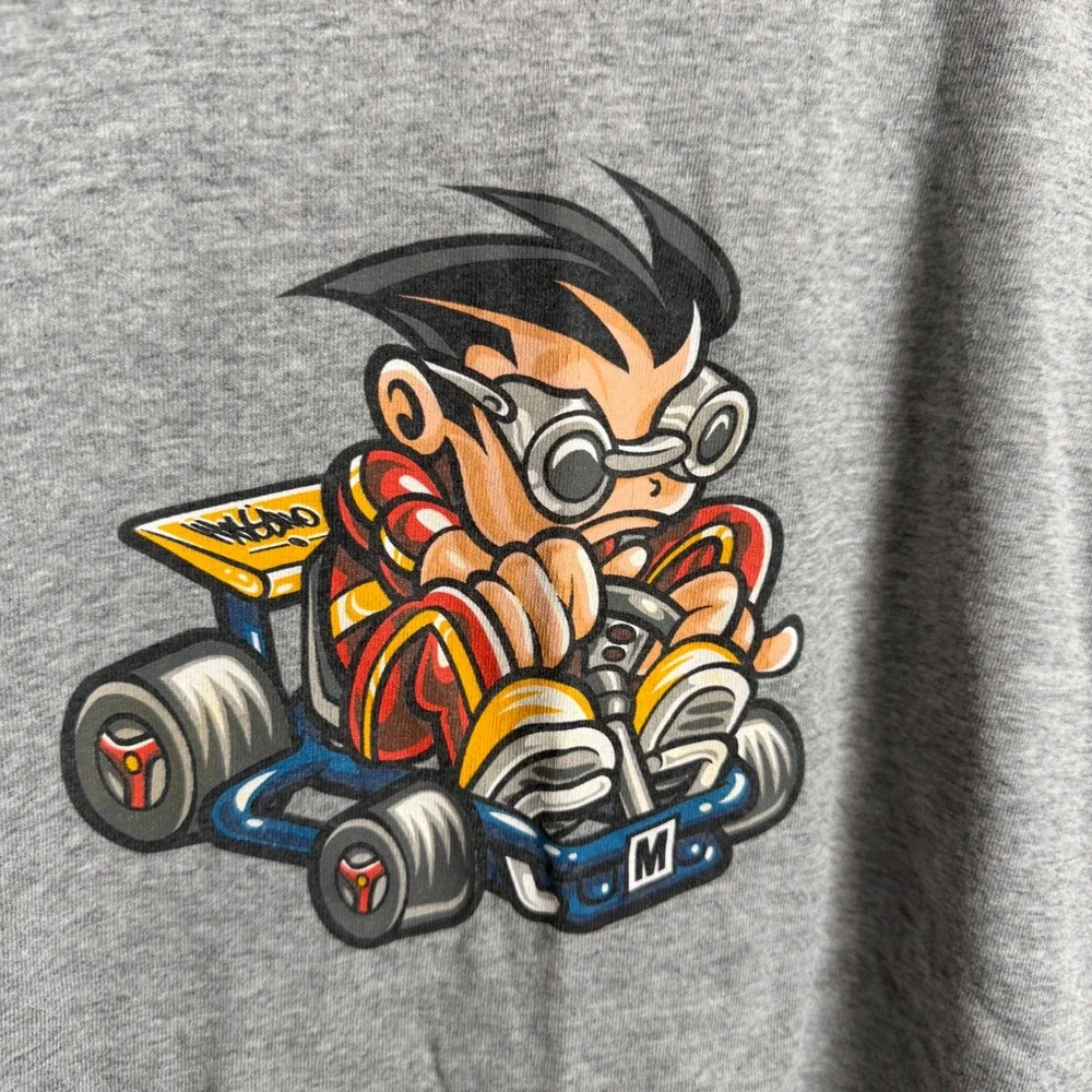 Vintage 90s Mossimo Go Kart Graphic T-Shirt Mens Medium Gray Single Stitch USA